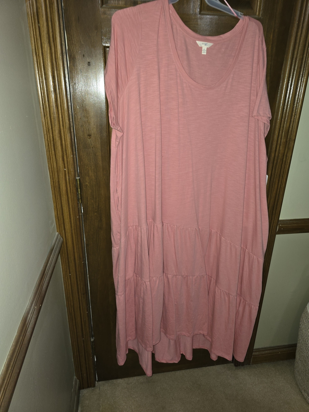 Relaxed Pink Tiered Scoop-Neck Dress